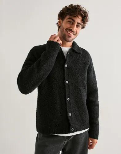 Selected Men Slhloyd Ls Knit Boucle Polo Cardiga Cardigans & Koftor Svart 