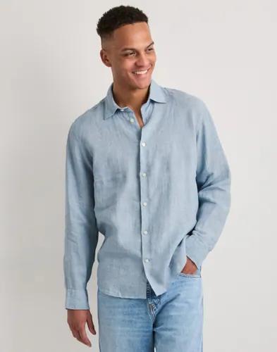 Selected Men Slhregkylian-Linen Shirt Ls Classic Linneskjortor Blå 