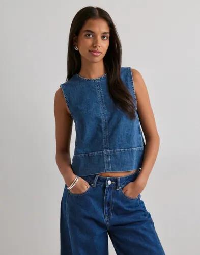 Pieces - Blå - Pcsilke Sl Denim Top Noos Bc 