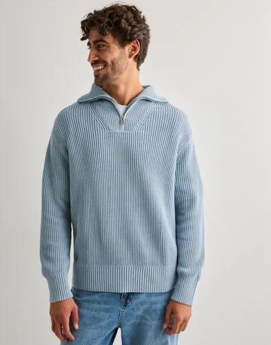 Selected Men Slhdry Ls Knit Relaxed Half Zip Half zip Blå 