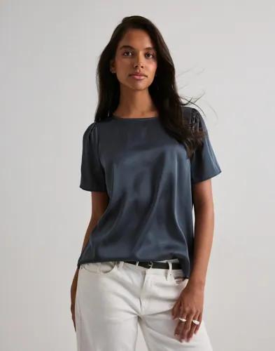 Pieces - Blå - Pcjessa Ss O-Neck Top Wvn Noos Bc 