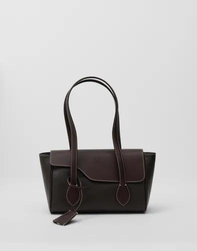 ATP ATELIER - Brun - Eira Contrast Stitch Grained Calf Bag 