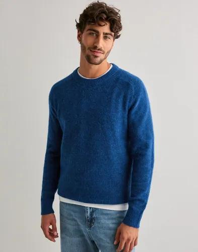 Selected Men Slhrai Ls Knit Crew Neck Stickade tröjor Blå 