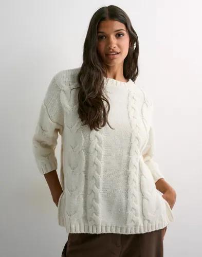 Pieces - Vit - Pcmoby 6/8 O-Neck Oversize Knit Bc 