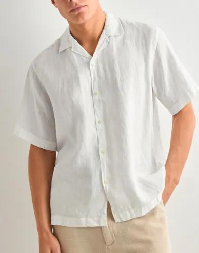 Selected Men Slhrelaxkylian Mix Ss Shirt Resort Linneskjortor Vit 