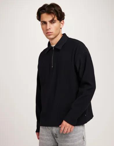 Jack & Jones Jorrick Plisse Sweat Zip Split Polo Tröjor med dragkedja Svart 
