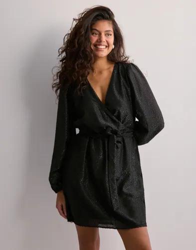 JDY - Svart - Jdyroxy L/S V-Neck Wrap Dress Wvn 