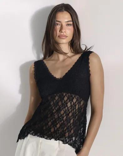 Nelly - Svart - Lace Flounce Top 
