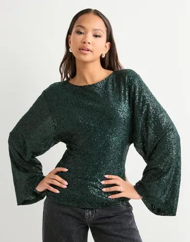 Nelly - Grön - Glitter Volume Sleeve Top