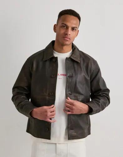 Selected Men Slhmorgan Hotel Amour Leather Blous Skinnjackor Brun