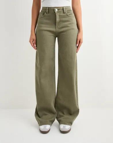 Pieces - Grön - Pcsilke Mw Wide Colered Jeans Noos 