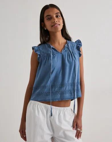 Only - Blå - Onlcharis Life Sl Tie Neck Top Wvn 