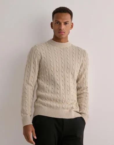 Selected Men Slhryan Structure Crew Neck Stickade tröjor Beige 