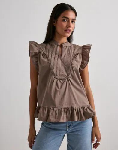 Only - Brun - Onladda S/L V-Neck Top Ex Wvn 