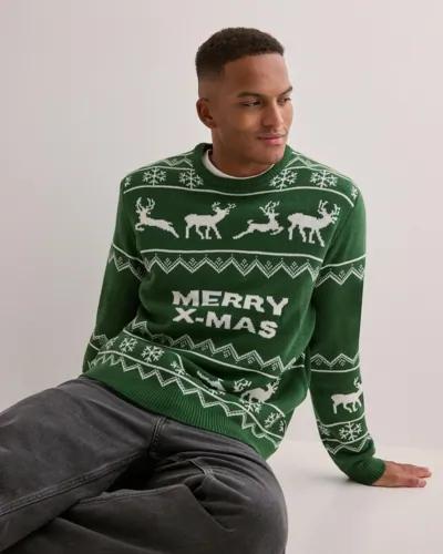 Only & Sons Onsxmas Reg 5 Allover Crew Knit Jultröjor Grön 