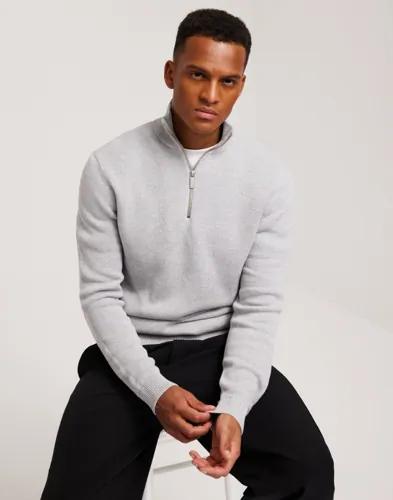 Selected Men Slhdane Ls Knit Structure Half Zip Half zip Grå 