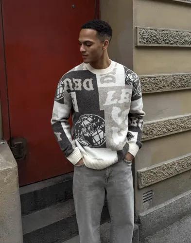 Les Deux Globe Crewneck Knit Stickade tröjor Beige 