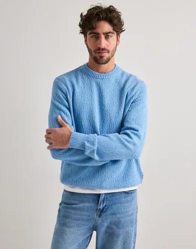 Selected Men Anrragi Boucle Ls Knit Crew Neck Stickade tröjor Blå 