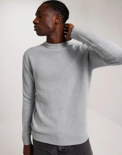 Selected Men Slhdane Ls Knit Structure Crew Neck Stickade tröjor Grå 
