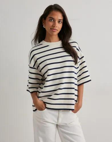 Pieces - Blå - Pcgian 2/4 Boxy Oneck Knit 