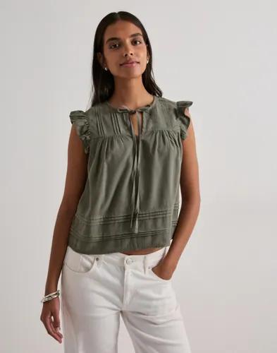 Only - Grön - Onlaris Life Sl Tie Neck Top Wvn Cc 