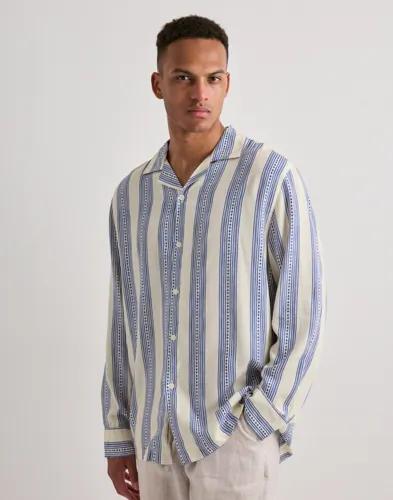 OAS Havana Viscose Long Sleeve Randiga skjortor Blå 