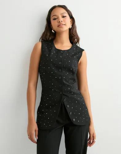 Pieces - Svart - Pcmichelle Rhinestone Waistcoat 