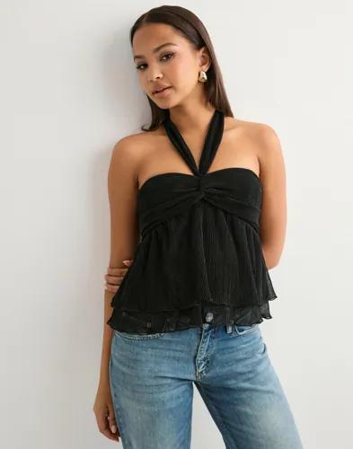 Nelly - Svart - Pleated Glitter Top 