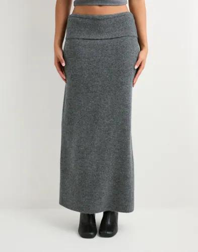 Pieces - Grå - Pcjiko Mw Folddown Ankel Knit Skirt 