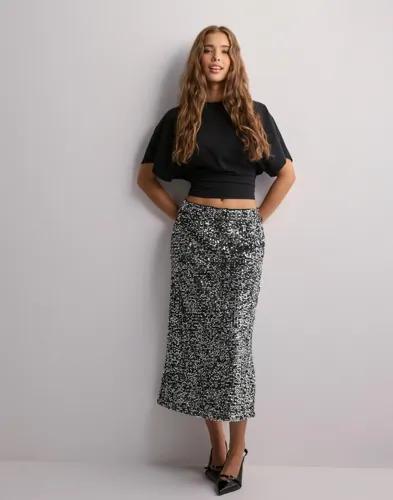 Pieces - Grå - Pcserena Sequin Hw Midi Skirt Mm 