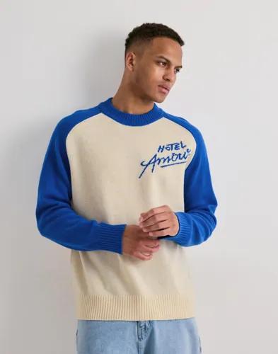 Selected Men Slhreuben Hotel Amour Relaxed Crew Stickade tröjor Blå 